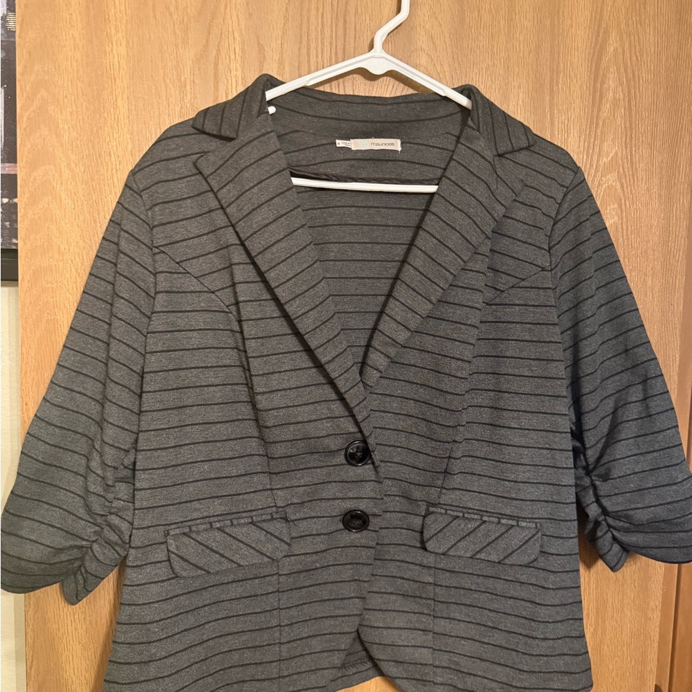 Plus Size: Maurices Gray Blazer with Notched Lapel and Striped Pattern